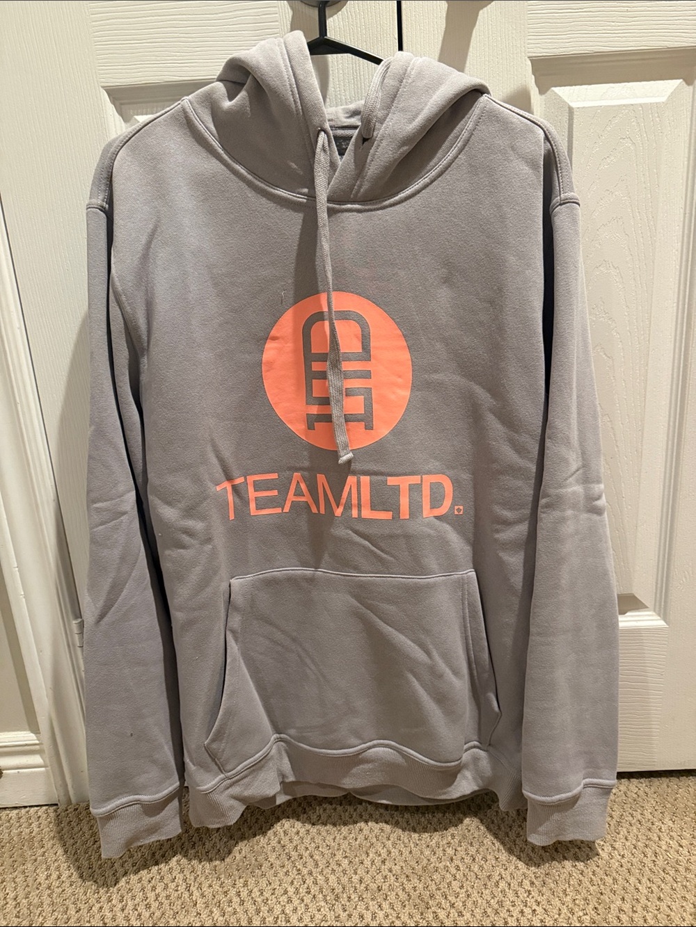 Team LTD Men’s Gray Hoodie with Coral Logo